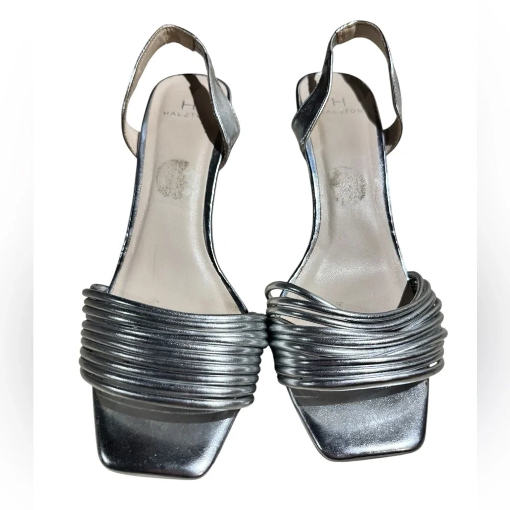 H by Halston Women's Slingback Silver Kitten-Heel Sandals Size 6.5